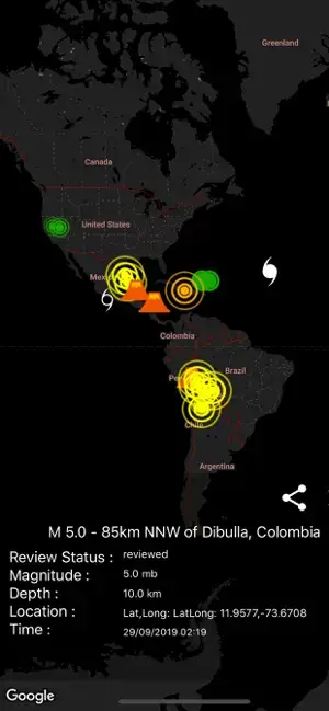 Earthquakes Map, screen 2